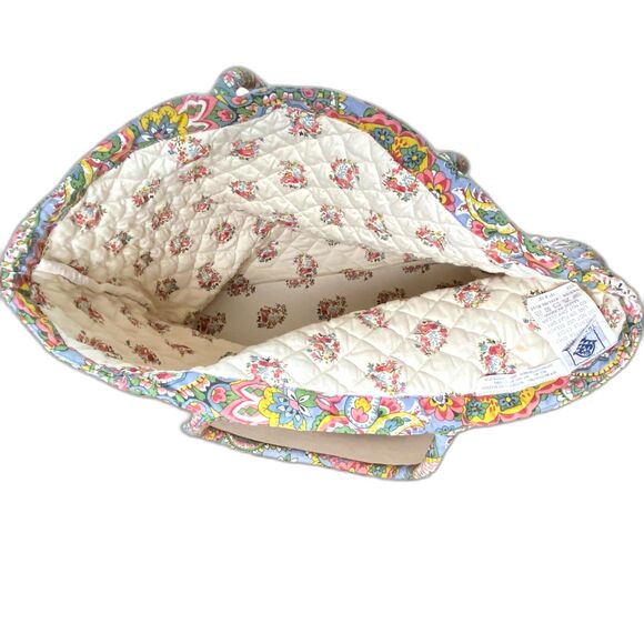 Soft Quilted Tote Bag, Floral Pattern, Designed in Italy Size: M/L Color: Blue - Picture 5 of 9